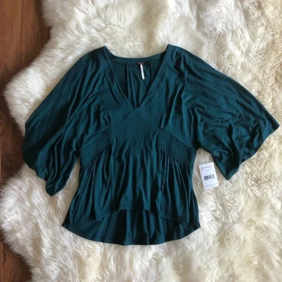 Free People Teal V Neck Batwing Top NWT - Picture 2 of 7